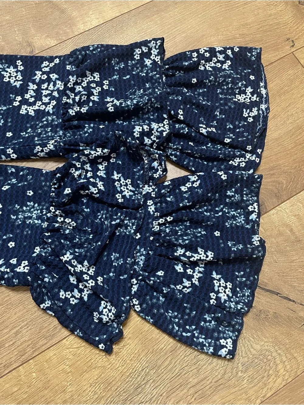 Michael Kors Navy Floral Ruffle-Sleeve Blouse